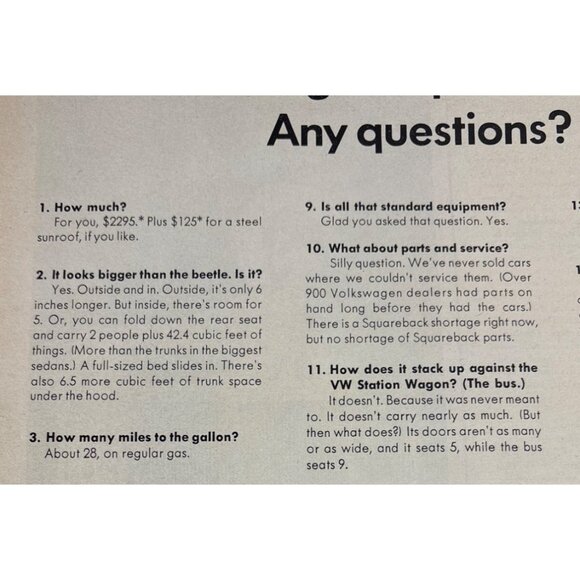 Vintage 1967 Volkswagen Squareback Sedan Advertisement Print Magazine 14 x 10" - Picture 2 of 12